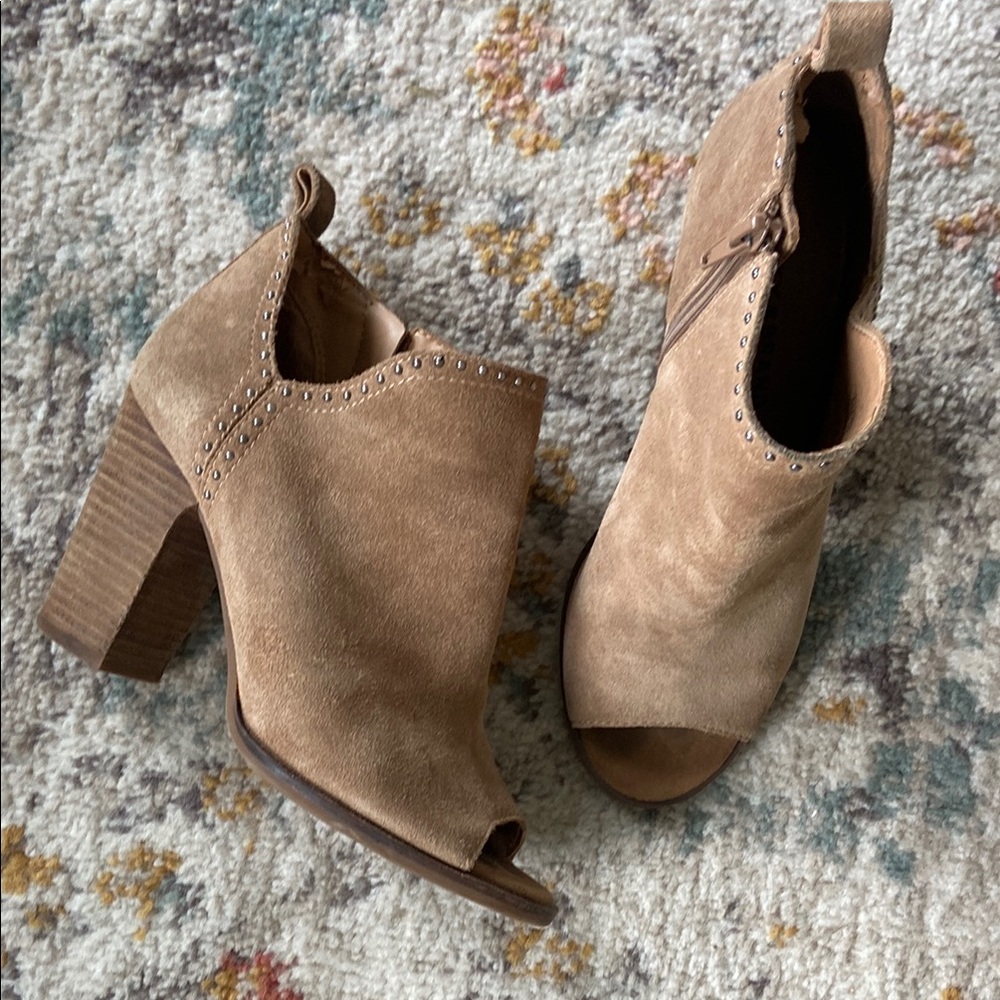 Lucky Brand Suede Peep-Toe Heeled Boots with Studds